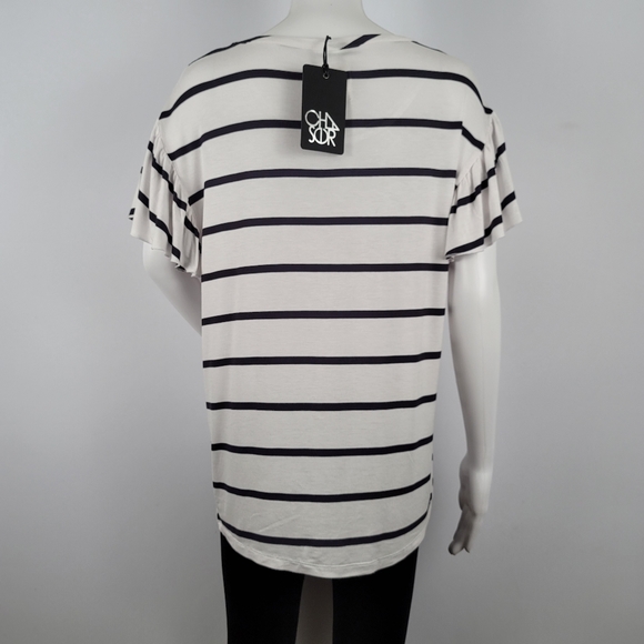 Chaser Cool Jersey Flouncy Sleeve Striped Tee - Picture 8 of 12